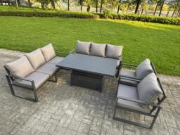 Rackhams Garden Aluminium Furniture Set Dark Grey 8 Seater Outdoor Patio Adjustable Rising Lifting Dining Table with 2 Chairs Dark Grey - thumbnail 2