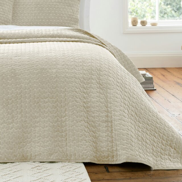 Rackhams Attica Velvet Embroidered Bedspread Natural - 240 x 260 cm - Natural - image 1