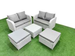 Rackhams 6 Seater Outdoor Love Sofa Set Rattan Garden Furniture Set with Square Coffee Table 2 Footstool Light Grey - thumbnail 1