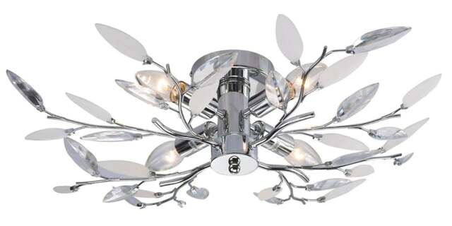 Rackhams Modern Birch Semi Flush Ceiling Light with Clear & White Leaves - image 1