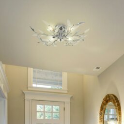 Rackhams Modern Birch Semi Flush Ceiling Light with Clear & White Leaves - thumbnail 2