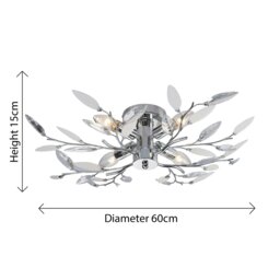 Rackhams Modern Birch Semi Flush Ceiling Light with Clear & White Leaves - thumbnail 3