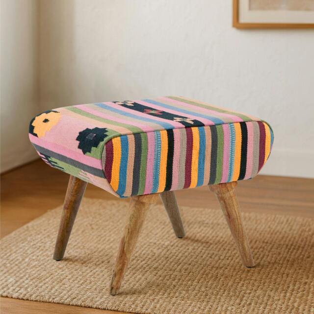 Rackhams Cefena Multicolour Tribal Footstool – Mango Wood Accent Stool - image 1