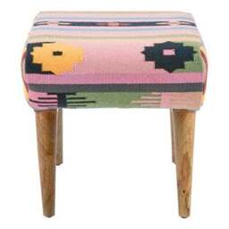 Rackhams Cefena Multicolour Tribal Footstool – Mango Wood Accent Stool - thumbnail 3