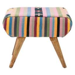 Rackhams Cefena Multicolour Tribal Footstool – Mango Wood Accent Stool - thumbnail 4