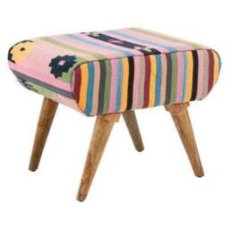 Rackhams Cefena Multicolour Tribal Footstool – Mango Wood Accent Stool - thumbnail 2