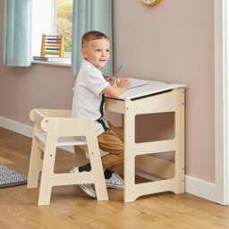 Rackhams Kids Scandi Study Desk and Chair Set - White/Pine - thumbnail 2
