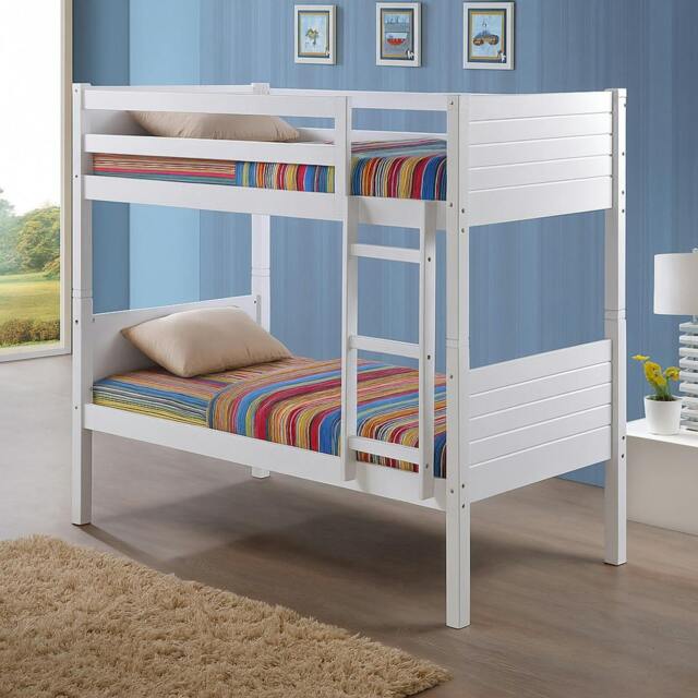 Rackhams Bedford White Wooden Bunk Bed Frame – Solid Rubberwood, Twin Over Twin, Grooved - White - image 1