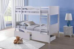 Rackhams Bedford White Wooden Bunk Bed Frame – Solid Rubberwood, Twin Over Twin, Grooved - White - thumbnail 3