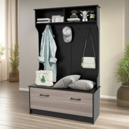 Rackhams 160CM Tall Hall Tree Coat Stand With Shoe Rack And Storage Shelves Black - thumbnail 3