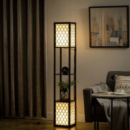 Rackhams 2-Light Modern Floor Lamp with Shelves for Living Room, Black - thumbnail 3