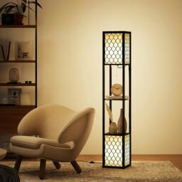 Rackhams 2-Light Modern Floor Lamp with Shelves for Living Room, Black - thumbnail 1
