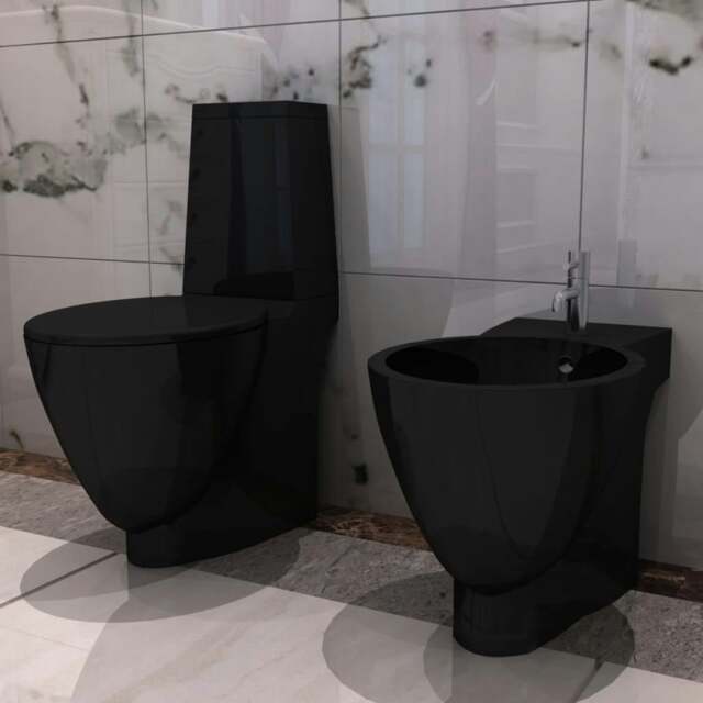 Rackhams Black Ceramic Toilet & Bidet Set