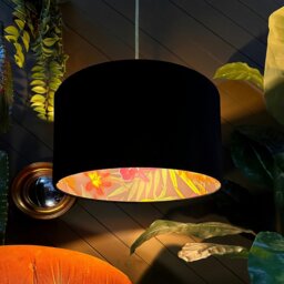 "Rackhams Onyx Botanical Garden Silhouette Lampshade in Black Velvet - Ceiling Pendant / Arc Lamp - 50cm diameter x 25cm Height (20"" x 10"")" - thumbnail 2