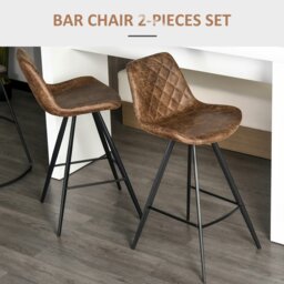 Rackhams Set Of 2 Bar Stools Vintage Microfiber Cloth Tub Seats Padded Steel Brown - Grey - thumbnail 4