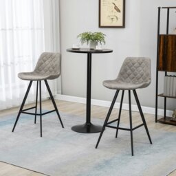 Rackhams Set Of 2 Bar Stools Vintage Microfiber Cloth Tub Seats Padded Steel Brown - Grey - thumbnail 1