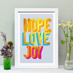 Rackhams Hope Love Joy golden words art print - Black frame - thumbnail 2