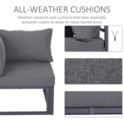Rackhams 6Pcs Outdoor Sectional Sofa Set Conversation Aluminum Frame w/ Cushion - Grey - Aluminium, Polyester - 69cm x 65cm x 63cm - thumbnail 3