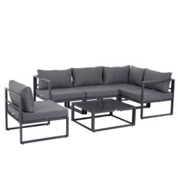 Rackhams 6Pcs Outdoor Sectional Sofa Set Conversation Aluminum Frame w/ Cushion - Grey - Aluminium, Polyester - 69cm x 65cm x 63cm - thumbnail 2