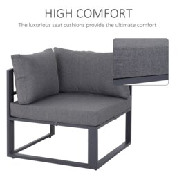 Rackhams 6Pcs Outdoor Sectional Sofa Set Conversation Aluminum Frame w/ Cushion - Grey - Aluminium, Polyester - 69cm x 65cm x 63cm - thumbnail 4