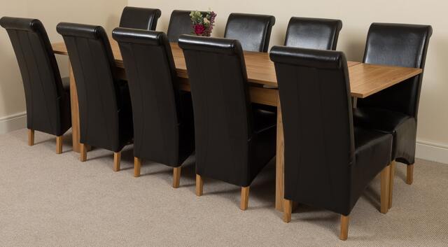 Rackhams Richmond Large Oak Extending Dining Table with Montana Leather Chairs - 10 chairs - Black - image 1