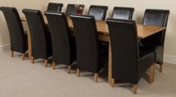 Rackhams Richmond Large Oak Extending Dining Table with Montana Leather Chairs - 10 chairs - Black - thumbnail 1