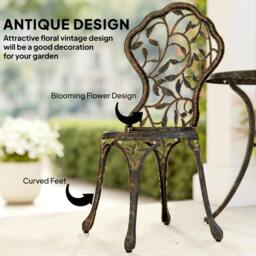 Rackhams Aluminium Bistro Set Garden Coffee Table Chair Outdoor Dining Set - Brown - 3 - Outdoor Bistro Set - thumbnail 4