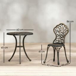 Rackhams Aluminium Bistro Set Garden Coffee Table Chair Outdoor Dining Set - Brown - 3 - Outdoor Bistro Set - thumbnail 3