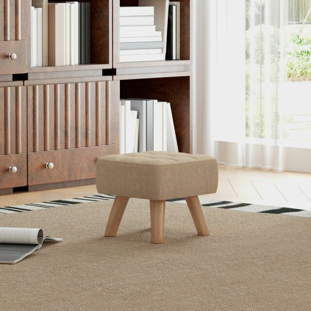 Rackhams Modern Footstool, Fabric Foot Rest with Rubber Wood Legs - Brown - Linen (Polyester) - 27W x 27D x 26Hcm