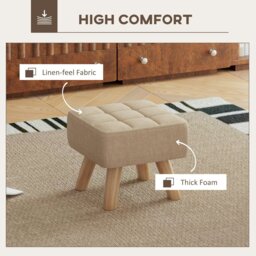 Rackhams Modern Footstool, Fabric Foot Rest with Rubber Wood Legs - Brown - Linen (Polyester) - 27W x 27D x 26Hcm - thumbnail 5