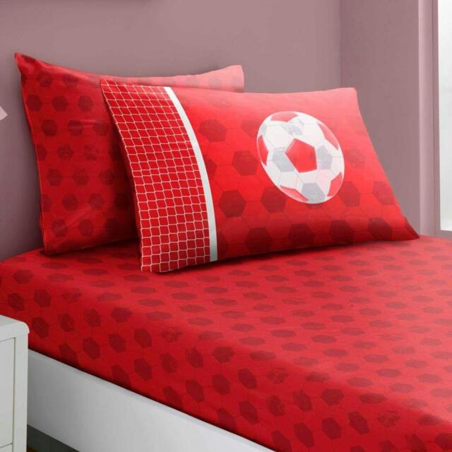 Rackhams Kids Sheet Set - Football Goals - Red - Single (90cm x 190cm) + 25cm Deep