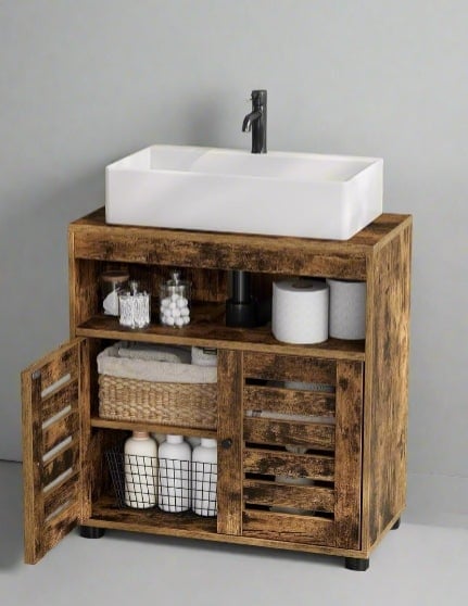 Rackhams Under Sink Bathroom Cabinet, Rustic Storage Unit with Adjustable Shelf and Louvred Doors - image 1