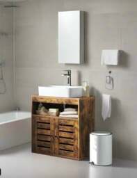 Rackhams Under Sink Bathroom Cabinet, Rustic Storage Unit with Adjustable Shelf and Louvred Doors - thumbnail 2