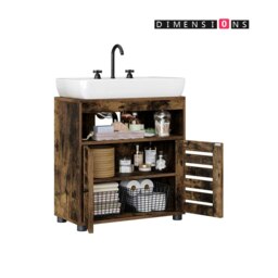 Rackhams Under Sink Bathroom Cabinet, Rustic Storage Unit with Adjustable Shelf and Louvred Doors - thumbnail 3
