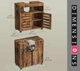 Rackhams Under Sink Bathroom Cabinet, Rustic Storage Unit with Adjustable Shelf and Louvred Doors - thumbnail 4