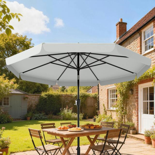 Rackhams 3 m Garden Parasol with Tilt & Crank, UPF30+ Outdoor Table Umbrella - Light Grey - image 1