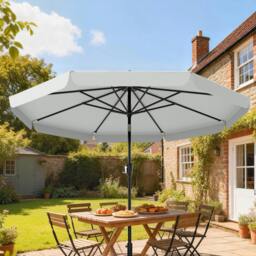 Rackhams 3 m Garden Parasol with Tilt & Crank, UPF30+ Outdoor Table Umbrella - Light Grey