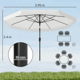 Rackhams 3 m Garden Parasol with Tilt & Crank, UPF30+ Outdoor Table Umbrella - Light Grey - thumbnail 4