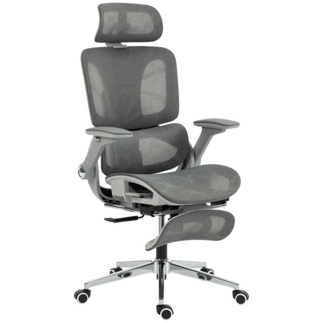 Rackhams Ergonomic Office Chair, High Back Mesh Desk Chair, Grey