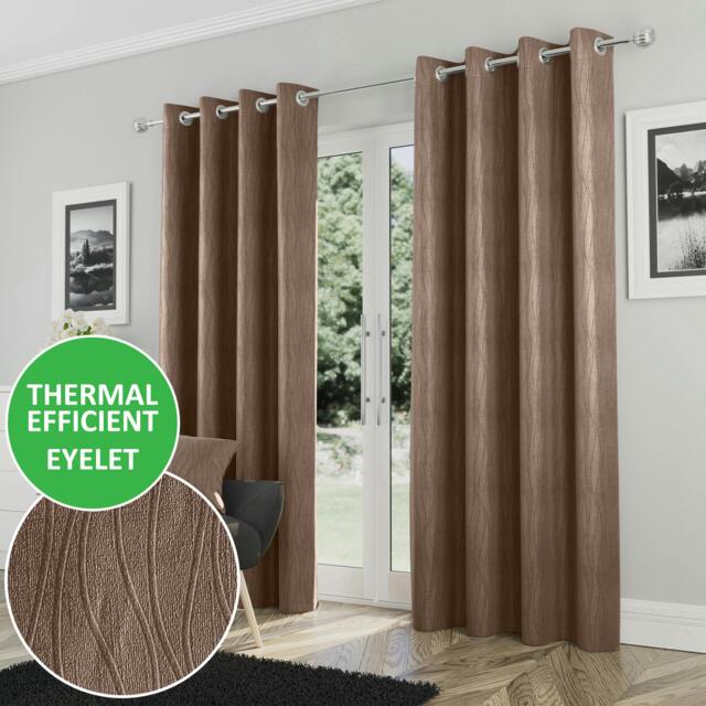 "Rackhams Bronze Thermal Energy Saving Eyelet Curtain With Wave Pattern - Ideal For Living Room & Bedroom - 66"" (168cm) Width x 72"" (183cm) Drop" - image 1