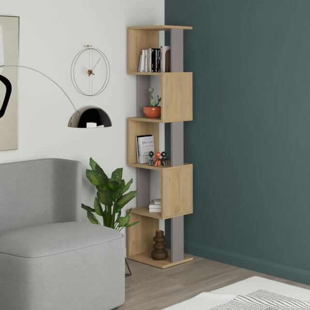 Rackhams Piri 5 Tier Tall Freestanding Bookcase (H) 161cm - Oak Mocha Grey - image 1
