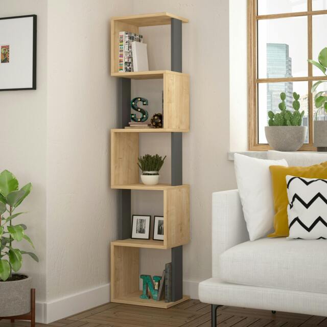 Rackhams Piri 5 Tier Tall Freestanding Bookcase (H) 161cm - Oak Anthracite Grey - image 1
