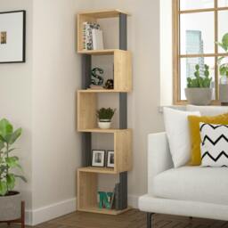 Rackhams Piri 5 Tier Tall Freestanding Bookcase (H) 161cm - Oak Anthracite Grey - thumbnail 1