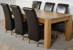 Rackhams Kuba Extra Large Oak Dining Table with Montana Leather Chairs - 6 chairs - Black