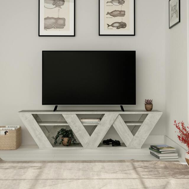 "Rackhams Ralla Modern TV Unit with Shelves 65"" 158cm - Ancient White" - image 1