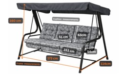 Rackhams Vienna Deluxe 3 Seater Garden Hammock with Canopy - Free Standing Swing Seat - 173cm (L) x 160cm (H) - Country Teal (Black Frame) - thumbnail 3