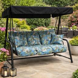 Rackhams Vienna Deluxe 3 Seater Garden Hammock with Canopy - Free Standing Swing Seat - 173cm (L) x 160cm (H) - Country Teal (Black Frame) - thumbnail 2