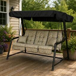 Rackhams Vienna Deluxe 3 Seater Garden Hammock with Canopy - Free Standing Swing Seat - 173cm (L) x 160cm (H) - Country Teal (Black Frame)