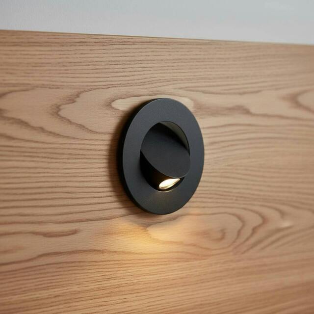 Rackhams 3 Watt LED Round Black Recessed Wall or Headboard Reading Light - image 1