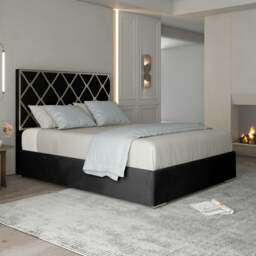 Rackhams Tammy Upholstered Soft Velvet Metal Bed Frame - Black - Black - Small double - thumbnail 1